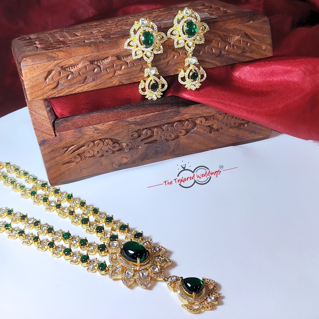 Lotus Charm Emerald Kundan Necklace Set