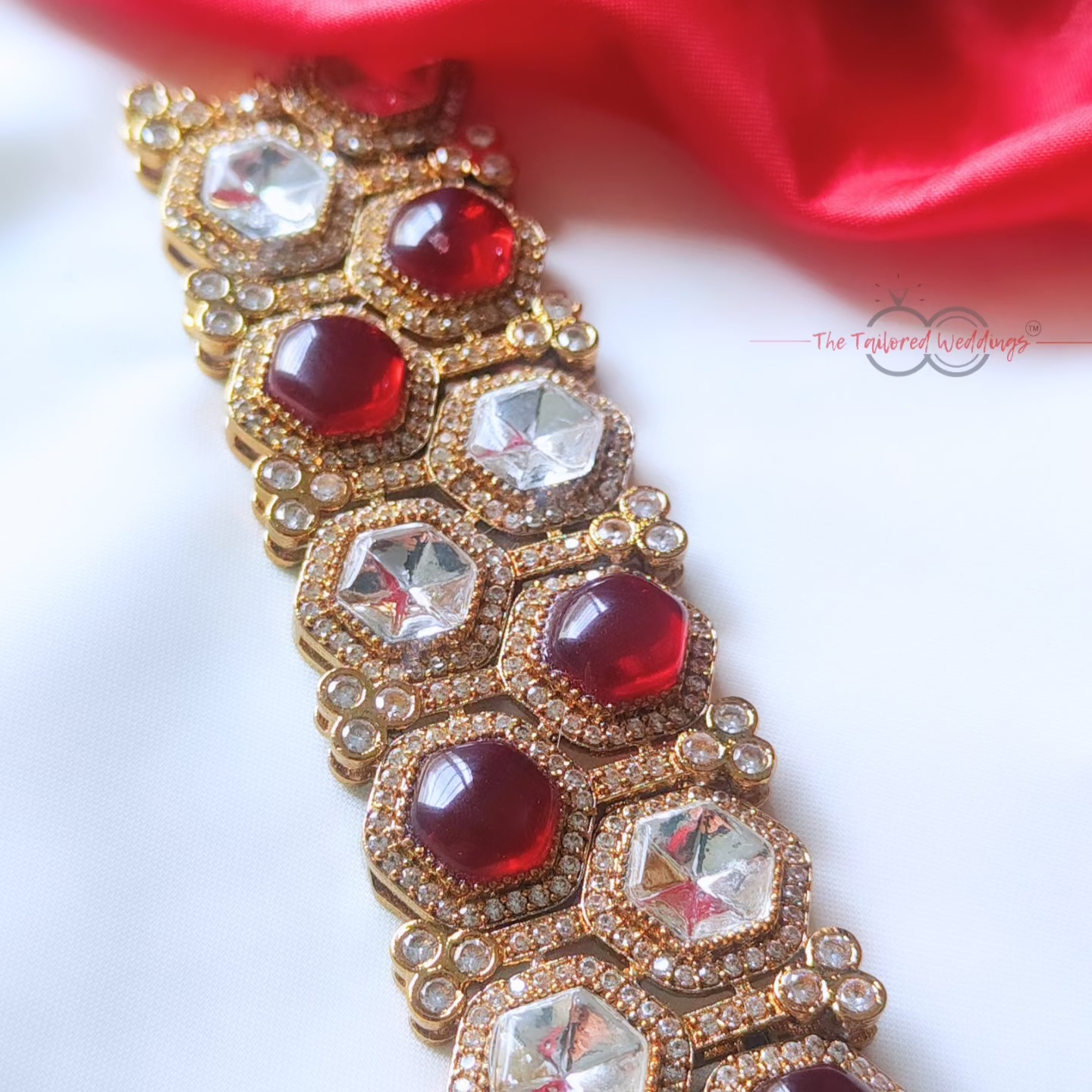 Choker jewelry set with red and clear gemstones for weddings and engagement parties