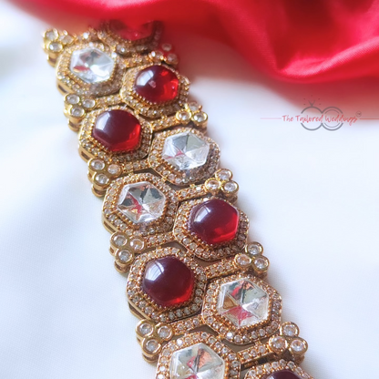 Choker jewelry set with red and clear gemstones for weddings and engagement parties