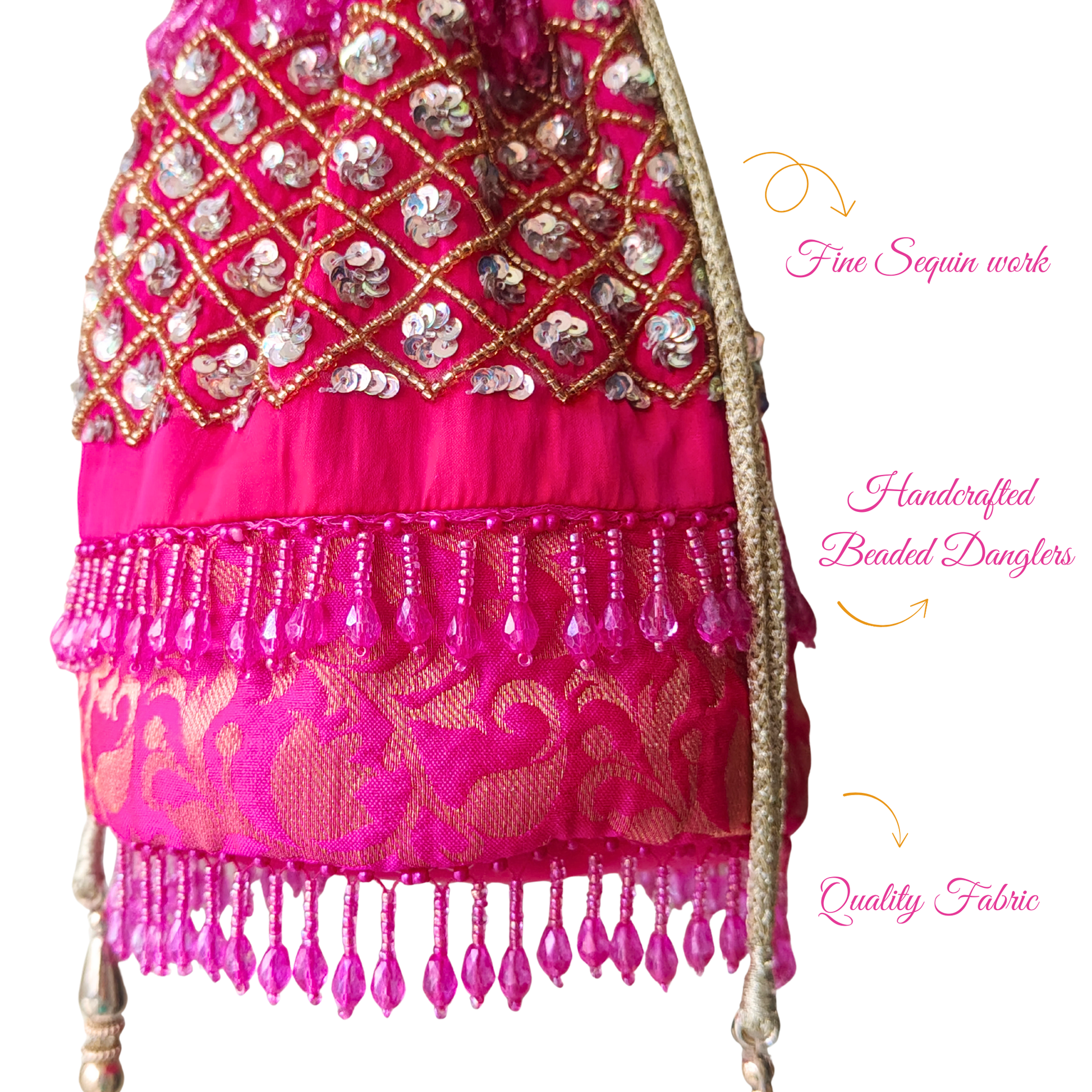 Handcrafted Potli Bag with sequin work for weddings and parties