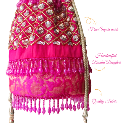 Handcrafted Potli Bag with sequin work for weddings and parties