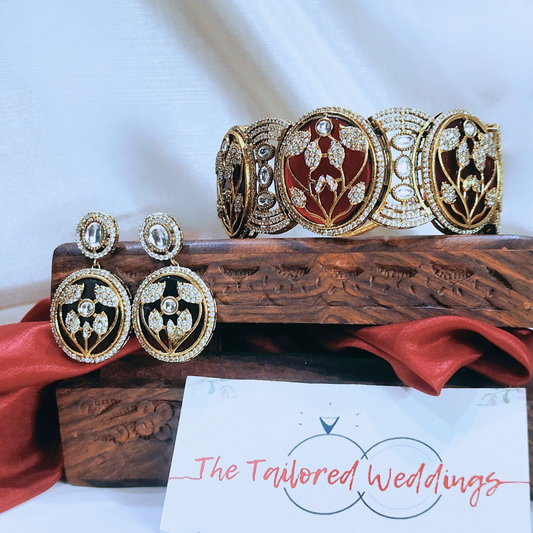 Stone-studded choker necklace set featuring leaf patterns – perfect for weddings and festive occasions.